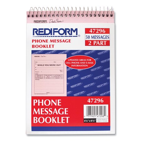 Rediform Desk Saver Line Wirebound Message Book, 6.25 x 4.25, 2-Part, 50 Forms 47296
